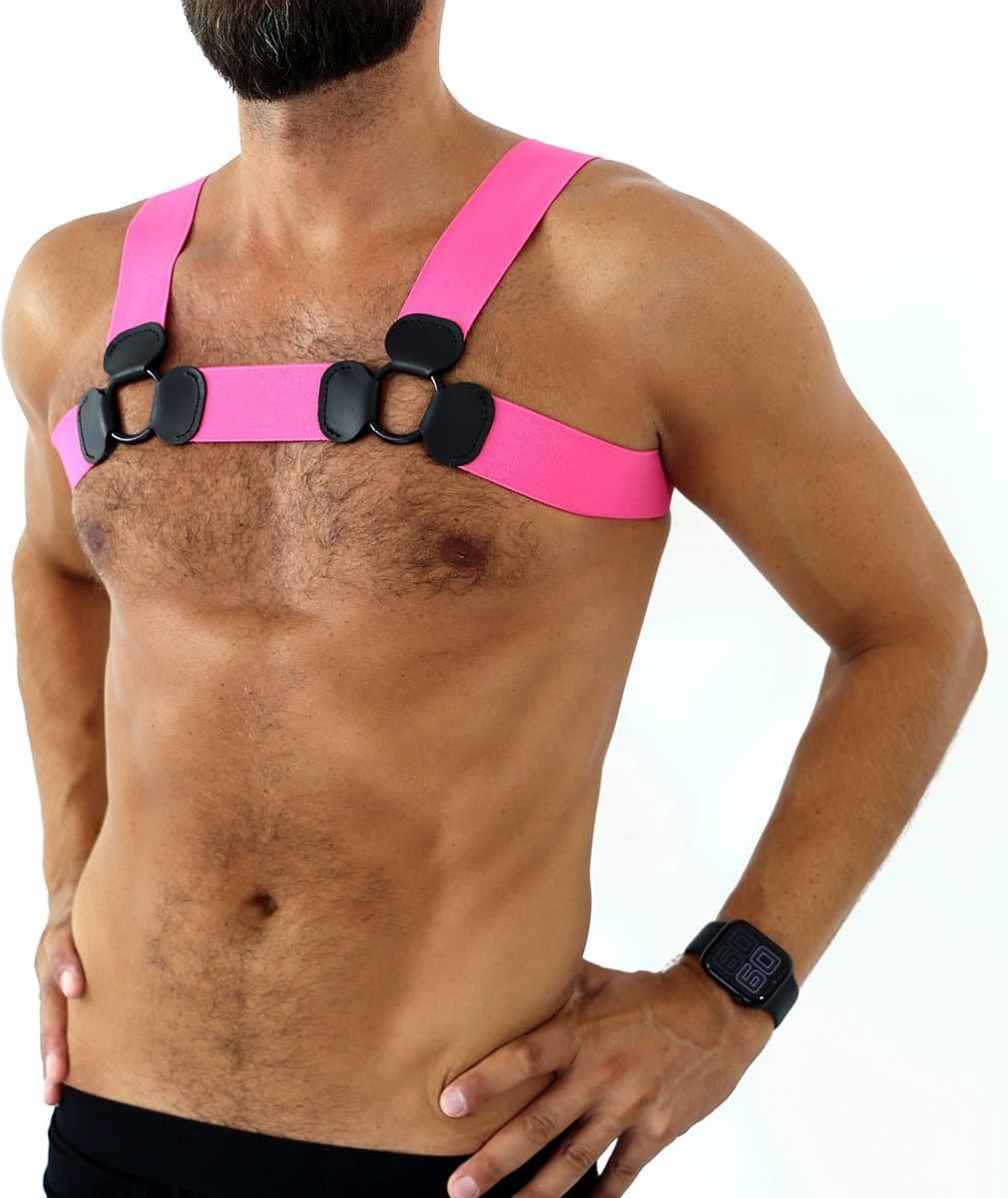 Kiotos - Elastisch Borstharnas - Tuigje - Riemenbody - Roze - Maat L/XL — afbeelding 1