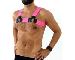 Kiotos - Elastisch Borstharnas - Tuigje - Riemenbody - Roze - Maat L/XL