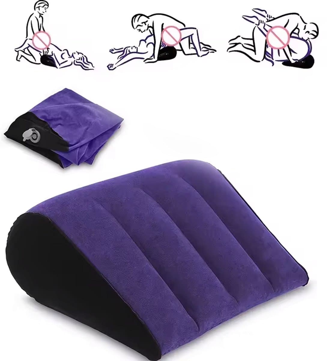 CHPN - Opblaasbaar Sekskussen - Standjeskussen - Kussen voor verschillende standjes - Seks toy - Sex-Pillow - Positie-Kussen - 46x36x17cm - Blauw/Zwart — afbeelding 1