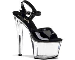 Pleaser - SKY-309 Sandaal met enkelband, Paaldans schoenen - Paaldans schoenen - 40 Shoes - Zwart/Transparant