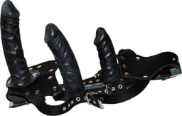 Zado – Lederen Strap On String van Hoog Kwaliteit met Vaginale en Anale Interne Dildo voor Vullend Genot – Maat S-M - Zwart — thumbnail 4
