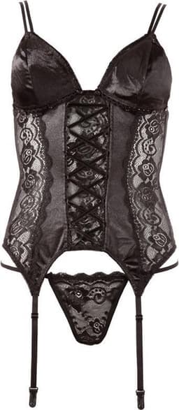 Cottelli Collection – Erotische Bustier van Kant en Satijn met Verwijderbare Cups voor een Spannende Verassing – Maat XL - Zwart — thumbnail 1