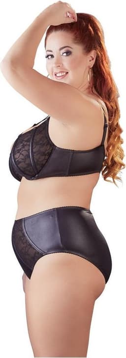 Cottelli Plus Size – Wetlook Kanten Lingerie Set met Transparante Motieven en Verstelbare Hals Bandjes – Maat 85F/L – Zwart — thumbnail 2