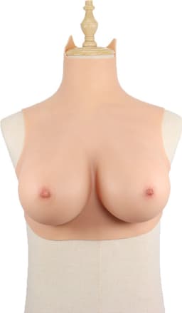 Korte Siliconen Borstprothesen - D Cup - 100% hypoallergene medische siliconen - + kanten choker - Kunstmatige Nep Borst - Korte Valse Borsten Borst - Siliconen Huid Bodysuit - Voor Crossdresser - Transgender - Mastectomie - Body4Everybody — thumbnail 1
