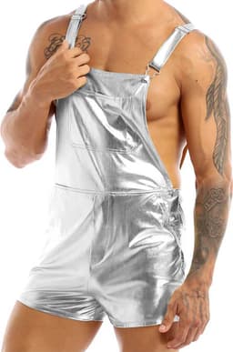 Zilveren Heren Overall – Glanzend – Sexy Festival Outfit – Verstelbaar — thumbnail 3