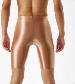 Strakke Glanzende Herenshort – Stretch Boxer – Erotische broek - Goudkleurig — thumbnail 3