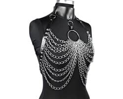 Ketting BDSM harnas - Body Chain - PU leder - RVS - Beha - Riem - Festival - Transparant - Bondage