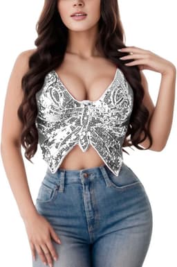 Glitter Top - Festival Topje - Zilver - Lingerie - Sexy Dames BH - One size maten S, M en L — thumbnail 1