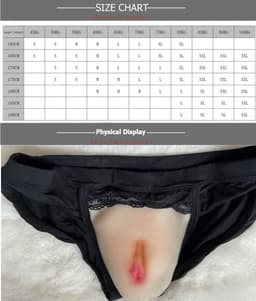 Slip met geïntegreerde 100% hypoallergene medische siliconen - XL - zwart - kanten details - realistisch - nepvagina - kunstvagina - onderlichaam - erotisch ondergoed - geslachtsdeel - cosplay - transgender - femboy - clitoris - elastisch - vulva - — thumbnail 2