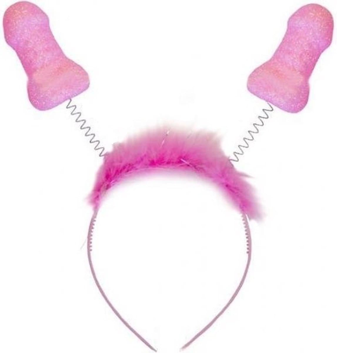 Nooitmeersaai - Diadeem met springveer penis - Plastic - Metaal - Roze — afbeelding 1