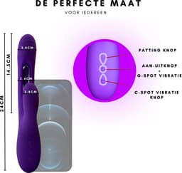 SlipperyHeights® Driesa 3-in-1 Rabbit Vibrator voor Vrouwen met App – G Spot & Clitoris Stimulator – 21 Standen – Inclusief Mini Vibrator – Waterdicht – Paars — thumbnail 2