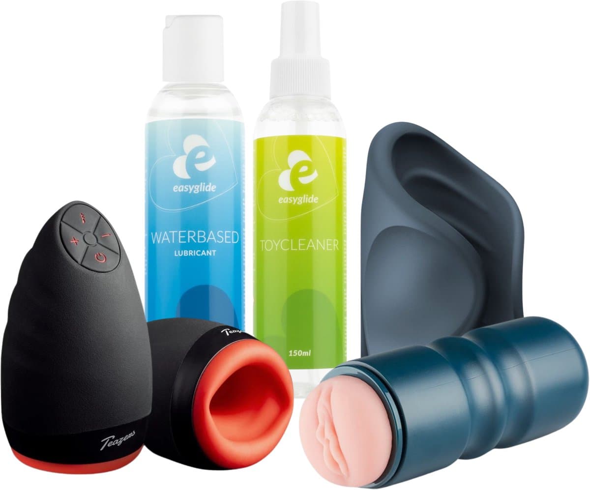 EasyToys Playtime Essentials – Seksspeeltjes Bundel Voor Hem: Vibrerende Handjob Stroker, Oral Masturbator, Vagina Masturbator, EasyGlide Glijmiddel 150 ml & Toy Cleaner 150 ml — afbeelding 1