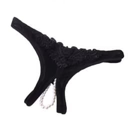 CHPN - Sexy zwart String - Met Open Kruis - Zwart kant - Peek-a-boo string - One Size (valt klein) - Sexy ondergoed met parels - Erotische Lingerie - Verras jouw partner - Slipje - — thumbnail 1