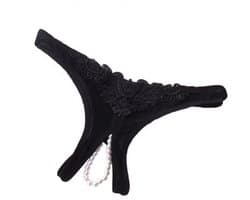 CHPN - Sexy zwart String - Met Open Kruis - Zwart kant - Peek-a-boo string - One Size (valt klein) - Sexy ondergoed met parels - Erotische Lingerie - Verras jouw partner - Slipje -