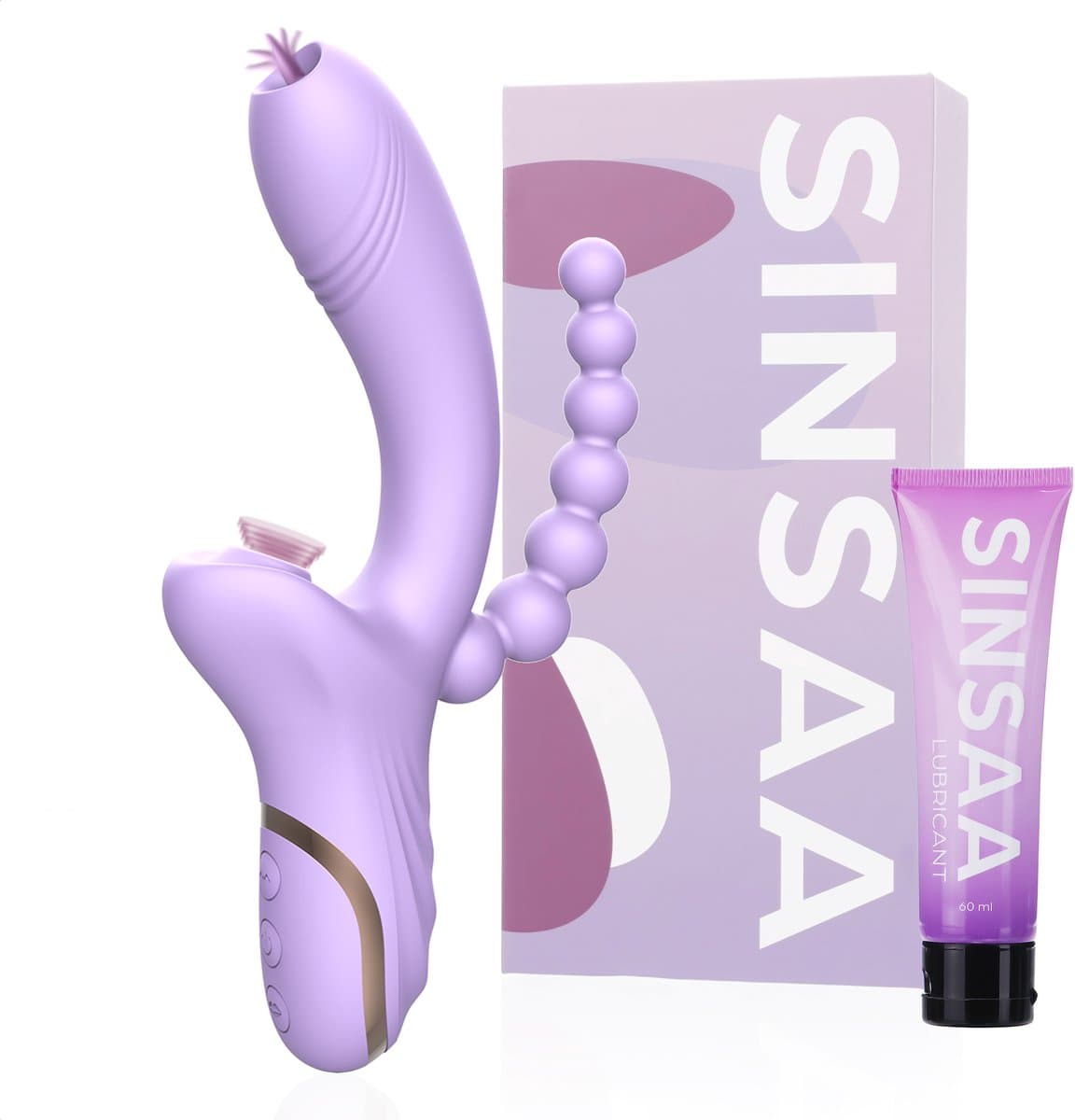 Sinsaa Tarzan Vibrator - Rabbit Vibrator – G-Spot & Luchtdruk Clitoris Stimulator – Anaal kralen - Vibrators voor vrouwen - 10 Vibratiesnelheden & 5 Zuigfunctie snelheden - Inclusief glijmiddel – Lana - Paars — afbeelding 1