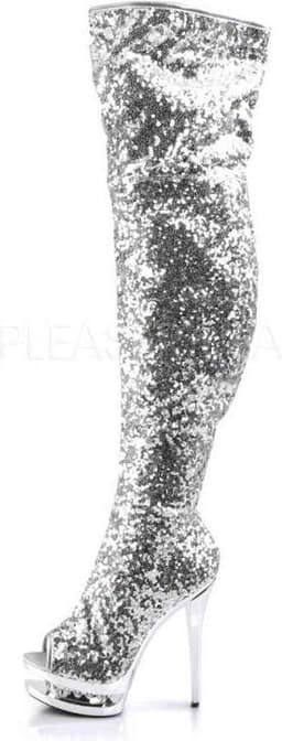 Pleaser - BLONDIE-R-3011 Plateau Overknee Laarzen - Paaldans schoenen - 39 Shoes - Zilverkleurig — thumbnail 3