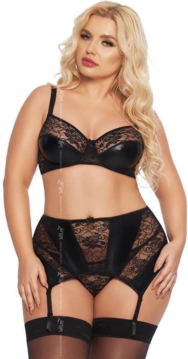 Softline - Joana - Sexy Kanten Lingerie Set met Bloemen - zwart XXL — afbeelding 1