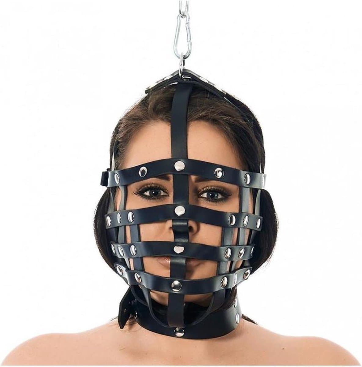 Rimba - Leren Muilkorf - Hoofdmasker Met Ring Boven - Hoofdbondage — afbeelding 1