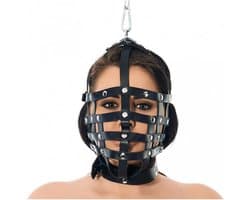 Rimba - Leren Muilkorf - Hoofdmasker Met Ring Boven - Hoofdbondage