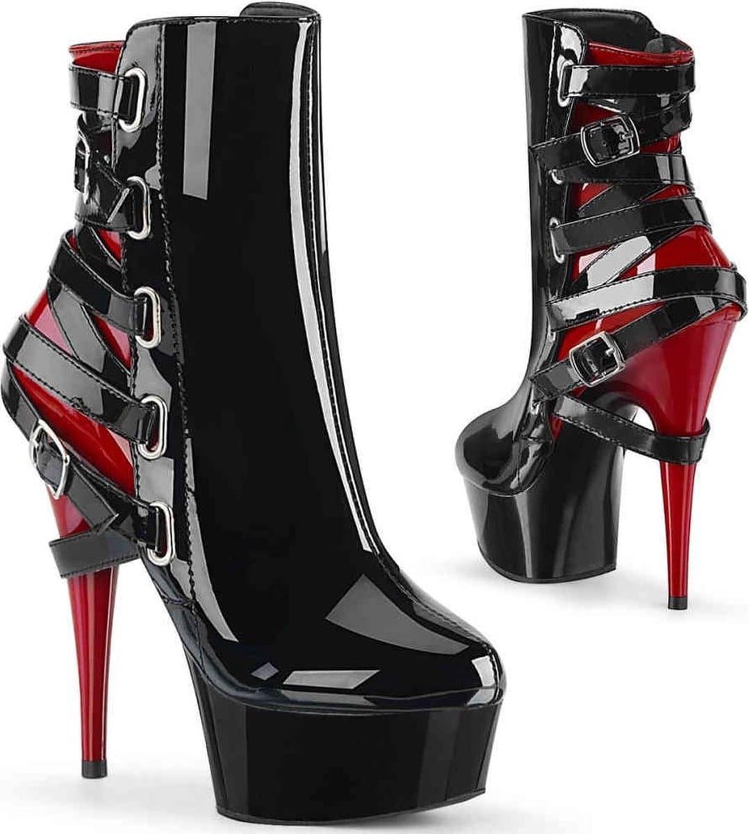 Pleaser - DELIGHT-1012 Plateau Laarzen - US 9 - 39 Shoes - Zwart/Rood — afbeelding 1