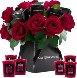 Luxe geschenkdoos met imitatierozen en rozengeurkaarsen, elegante bloemenset in houten doos, ideale geurkaarsen voor huis, romantische thuisdecoratie voor elke gelegenheid — thumbnail 1