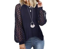 Elegante Dames T-shirt met Lange Mouwen en Kant - Casual & Losvallend