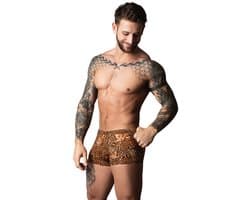 Male Power Sexy Pouch Short met Zwarte penisring - L - Luipaard - Bruin