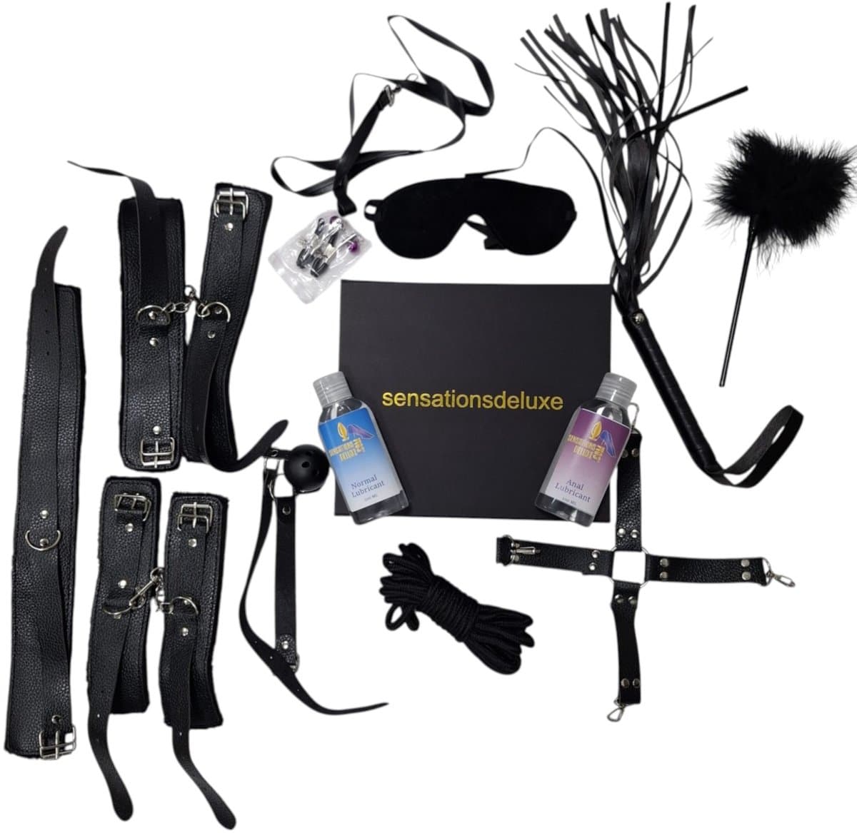 Sensationsdeluxe - Kado box - BDSM Set - Normaal Glijmiddel 100 ml - Anaal glijmiddel 100 ml - Verrasing pakket - Bondage set — afbeelding 1