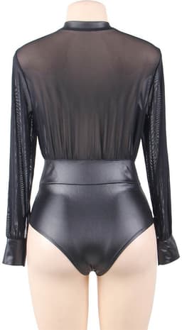 Sexy Lingerie Body Dames – Luxe Lingerie – Zwart – Transparante Bodystocking – Mesh Lingerie met V-Hals – High Waist – Wetlook – Boudoir Set – Chique – High End – Lak – Latex – Lingerie Erotisch Dames – Erotische Body – Dare to Undress – S, M, L, XL — thumbnail 4