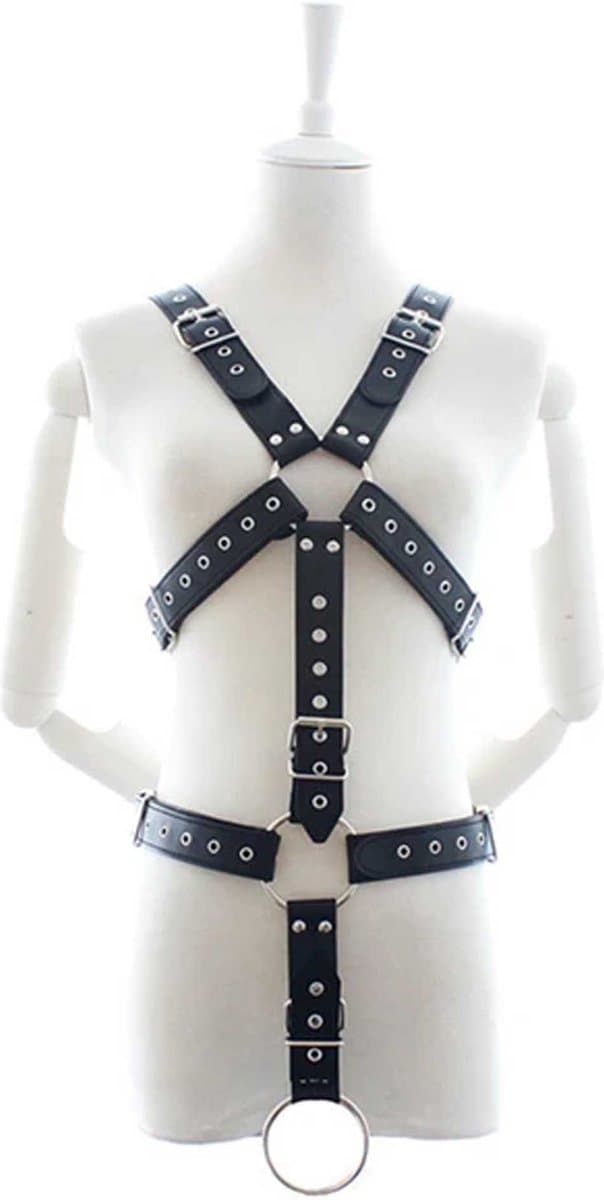 Verstelbare lederen bondage harnas heren - Full body - Penis ring - One size - Gespen - BDSM outfit - Hoogwaardig leder — afbeelding 1