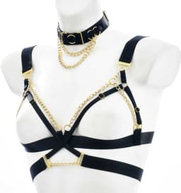 Borsten harnas vrouwen - Inclusief choker halsband - Erotische Beha - BDSM - Sexy BH - Festival en feest - One size - Bretels - Elastisch — thumbnail 1