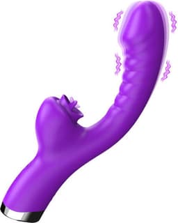 paarse Dubbele Penetratie Vibrator - Luchtdruk Vibrator - Clitoris & G Spot stimulator - Krachtig - Vibrators - Vibrators voor vrouwen - Sex toys voor koppels - Vibrator - Discreet Bezorgde -Licking Sucking - sex speeltjes — thumbnail 3