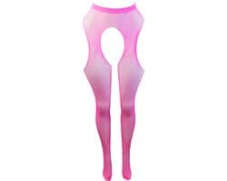 BamBella ® - Panty -Onesize - open kruis hoge kousen broek Dames - Onesize - sexy Erotische lingerie van kant roze