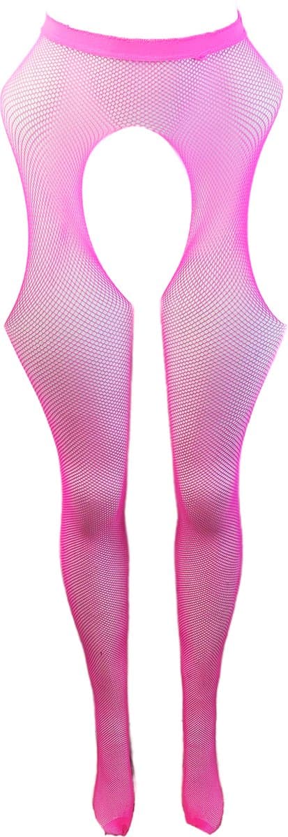 BamBella ® - Panty -Onesize - open kruis hoge kousen broek Dames - Onesize - sexy Erotische lingerie van kant roze — afbeelding 1
