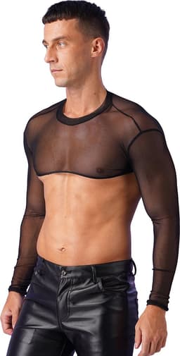 Erotische transparante mannen top - Crop - Sexy heren kleding - Rollenspel - BDSM - Festival - Zwart en Wit - Uitdagend — thumbnail 2