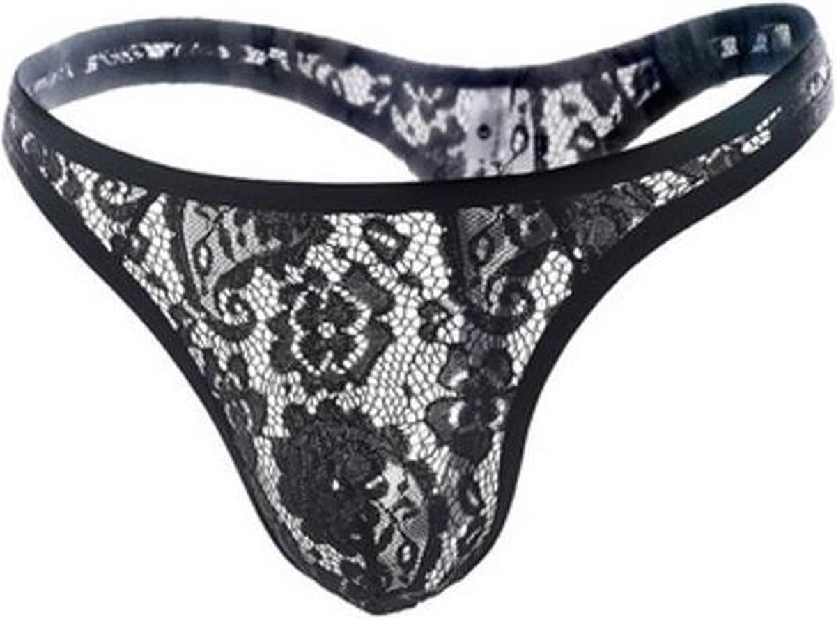 Kanten string voor heren - Zwart - Sexy ondergoed mannen maat S/M — afbeelding 1