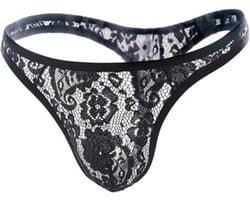 Kanten string voor heren - Zwart - Sexy ondergoed mannen maat S/M