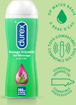 Durex - 3 Glijmiddelen - Waterbasis - Massage Olie en Glijmiddel 2/1 Aloë Vera 200ml - Play Tingle Gel 100ml - Crazy Cherry met Smaak Kers 100ml — thumbnail 2