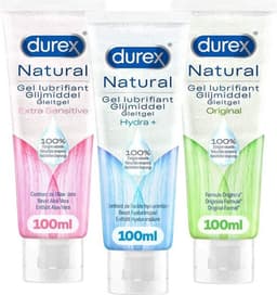 Durex Glijmiddel Natural - 100% natuurlijk - waterbasis - 100 ml + Natural Hydraterend - 100% natuurlijk - waterbasis - 100 ml + Natural - Extra Sensitive - 100% natuurlijk - waterbasis - 100 ml - Glijmiddelen — thumbnail 1