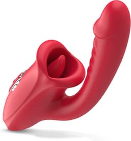 Teazers - Dildo met Clitoris Stimulator - Vibrators voor Vrouwen - Sex Toys voor Vrouwen - Dildo’s - Tong Vibrator - Dubbele Stimulatie - Rood — thumbnail 3
