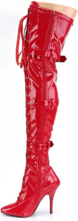 SEDUCE-3028 (EU 44 = US 13) 5 Heel Ribbon Stretch Thigh High Boot w/ Grommet — thumbnail 3