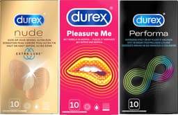 Durex - 30 Condooms - Performa 10st met vertragend effect - Nude Extra Dun en Lube 10st - Pleasure Me geribbelde condooms 10st - Voordeelverpakking — thumbnail 1