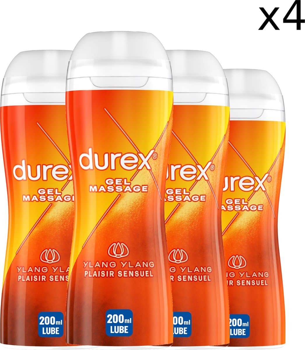 Durex Massage Olie en Glijmiddel 2-in-1 - Sensual met Ylang Ylang - 200ml x4 — afbeelding 1