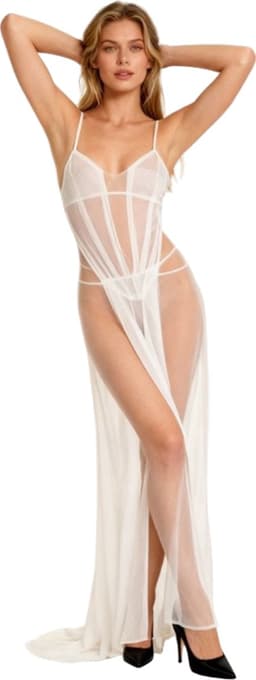 Erotische lange jurk - Open benen - Open rug - Transparant - Sexy - Lange rok — thumbnail 1