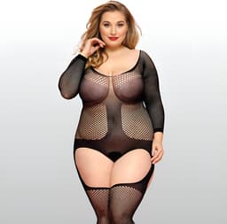 Plus Size Visnet Bodystocking Met Open Kruis - Zwart - Sexy Lingerie - One Size L-XXL (40-44) | LS014 — thumbnail 1