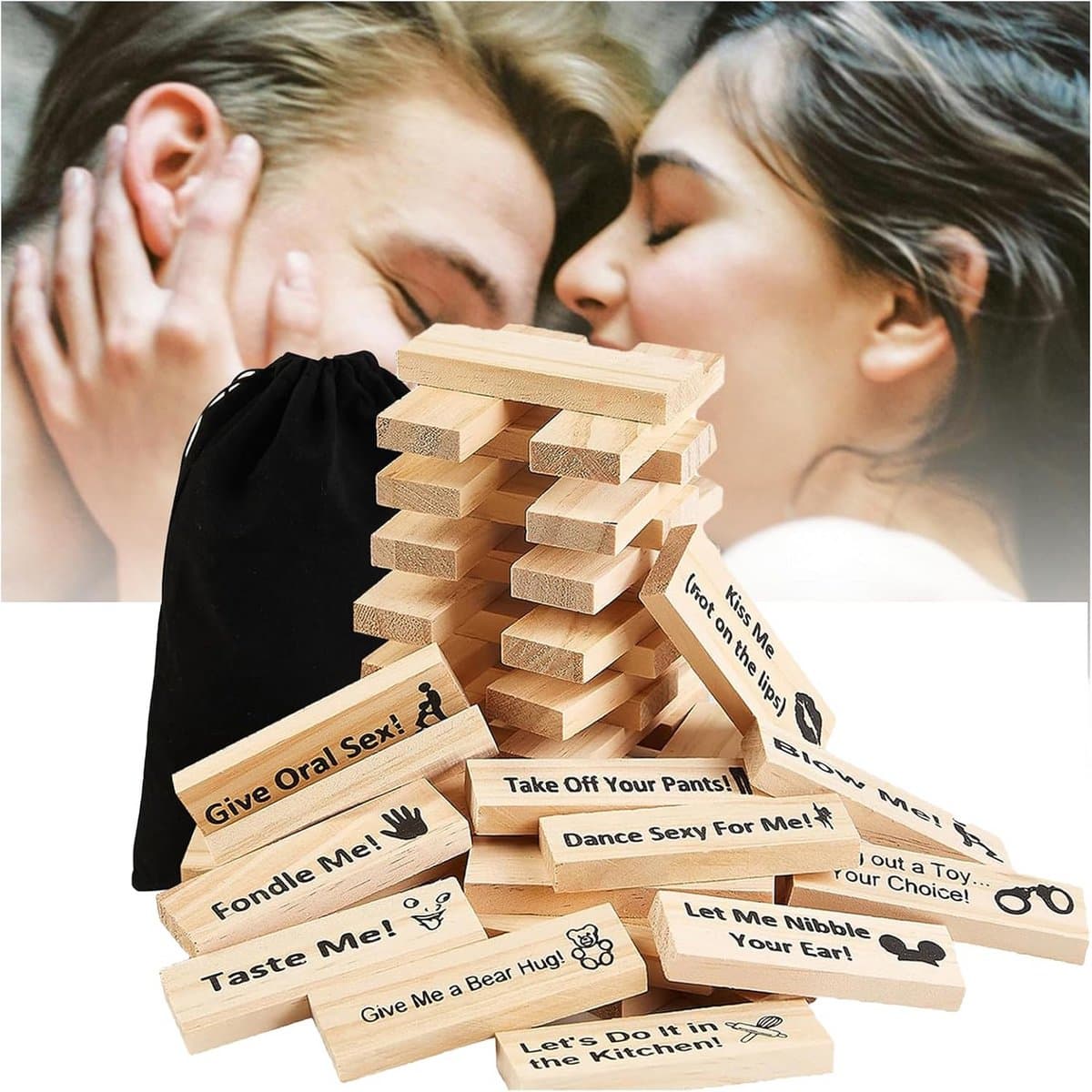 Ondeugend Torenspel voor Koppels - Spannend Houten Blokken Spel voor Date Night — afbeelding 1