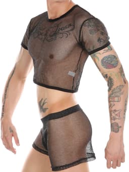 Transparante kleding set mannen - Topje en broekje - Short - Crop - Erotische set heren - Sexy - Clubkleding — thumbnail 1