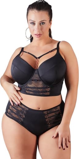 Cottelli Plus Size – Longline Beha met Licht Gevoerde Cups en Kanten Onderbuste voor een  Look – Maat 90F – Zwart — thumbnail 3