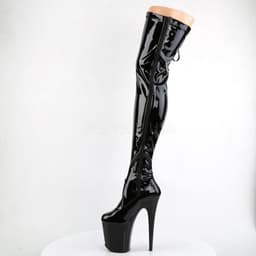 Flamingo-3050 hoge overknee laars met stiletto hak, extreem hoog plateau en lint glanzend zwart - Fetish Exotic Dancing - (EU 39 = US 9) - Pleaser — thumbnail 4