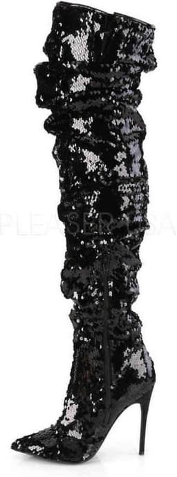 COURTLY-3011 - (EU 41,5 = US 11) - 5 Ruched Sequined Thigh High Boot, 1/3 Side Zip — thumbnail 3